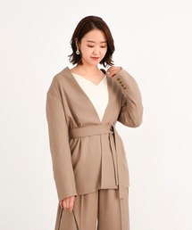 DouDou | セットアップリネンツイルVジャケット(ノーカラージャケット)