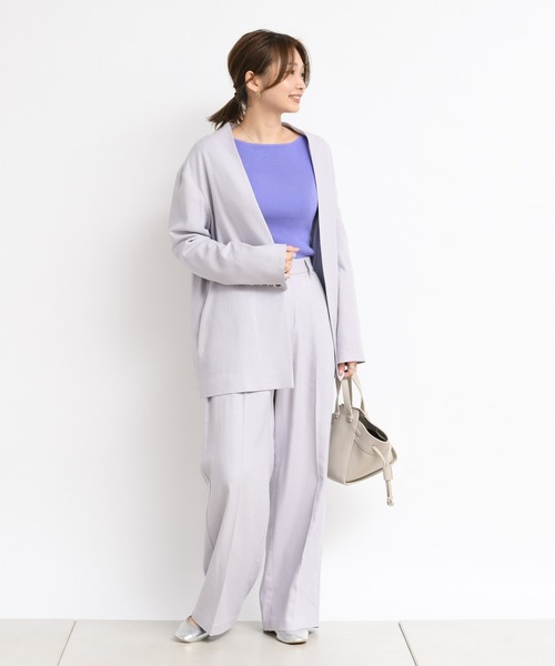 DouDou(ドゥドゥ)の「セットアップリネンツイルVジャケット(ノーカラージャケット・レディース・モカ/ラベンダー・FREE)」の3枚目の写真