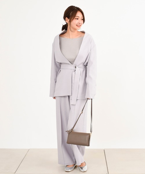 DouDou(ドゥドゥ)の「セットアップリネンツイルVジャケット(ノーカラージャケット・レディース・モカ/ラベンダー・FREE)」の13枚目の写真