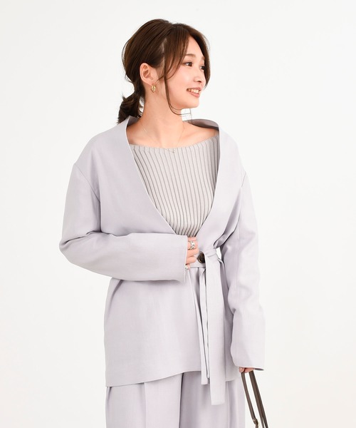 DouDou(ドゥドゥ)の「セットアップリネンツイルVジャケット(ノーカラージャケット・レディース・モカ/ラベンダー・FREE)」の19枚目の写真