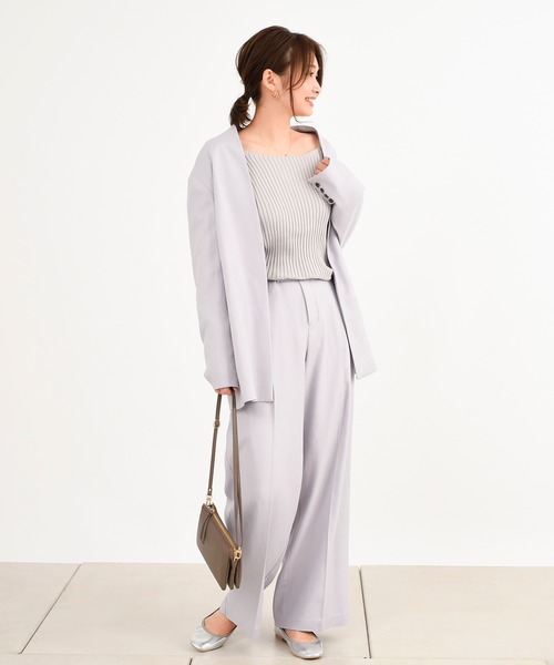 DouDou(ドゥドゥ)の「セットアップリネンツイルVジャケット(ノーカラージャケット・レディース・モカ/ラベンダー・FREE)」の20枚目の写真