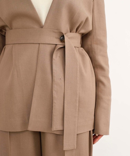 DouDou(ドゥドゥ)の「セットアップリネンツイルVジャケット(ノーカラージャケット・レディース・モカ/ラベンダー・FREE)」の17枚目の写真