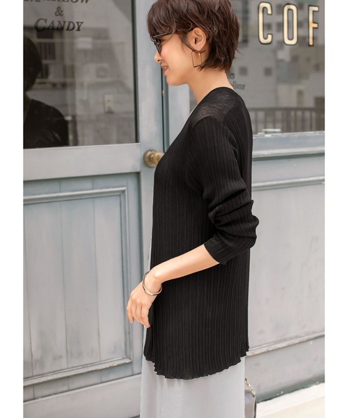STYLE DELI(スタイルデリ)の「シアー涼感◆ランダムリブトッパーカーディガン(カーディガン/ボレロ・レディース・ブラック/ベージュ・FREE)」の11枚目の写真