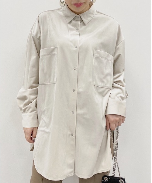 PAGEBOY（ページボーイ）の「ベルベットBIGシャツ（シャツ/ブラウス・レディース・グレイッシュベージュ/ブルー系その他/ブラック/ブラウン・FREE）」の21枚目の写真