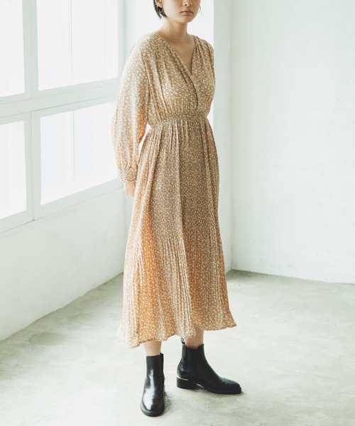 セール レトロ ヴィンテージ 花柄 カシュクールプリーツ 長袖 ワンピース ワンピース Pairmanon ペアマノン のファッション通販 Zozotown