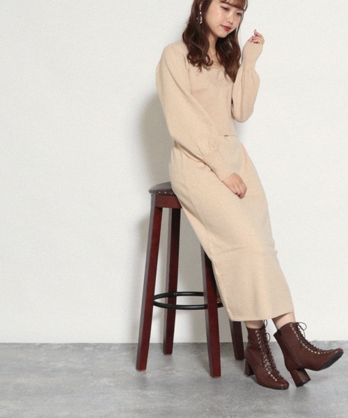 Cheek(チーク)の「ニットビスチェ×ワンピースアンサンブル(ワンピース・レディース・チャコールグレー/ベージュ/モカ・MEDIUM)」の7枚目の写真