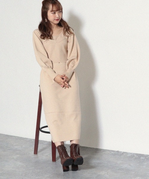 Cheek(チーク)の「ニットビスチェ×ワンピースアンサンブル(ワンピース・レディース・チャコールグレー/ベージュ/モカ・MEDIUM)」の6枚目の写真