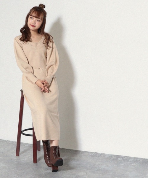 Cheek(チーク)の「ニットビスチェ×ワンピースアンサンブル(ワンピース・レディース・チャコールグレー/ベージュ/モカ・MEDIUM)」の5枚目の写真