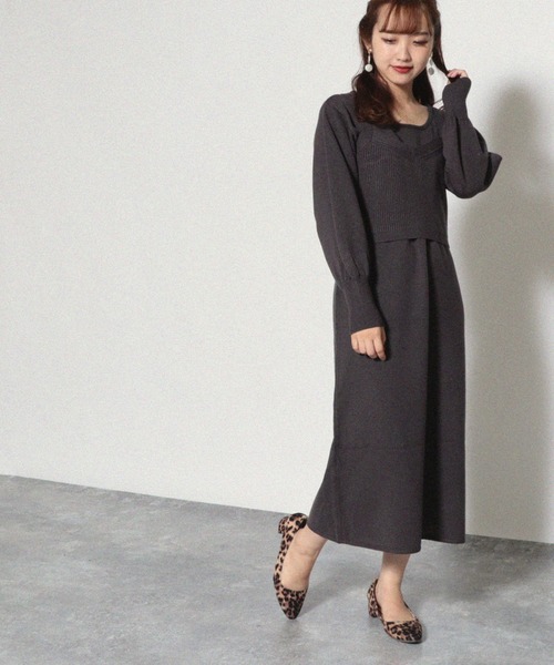 Cheek(チーク)の「ニットビスチェ×ワンピースアンサンブル(ワンピース・レディース・チャコールグレー/ベージュ/モカ・MEDIUM)」の20枚目の写真