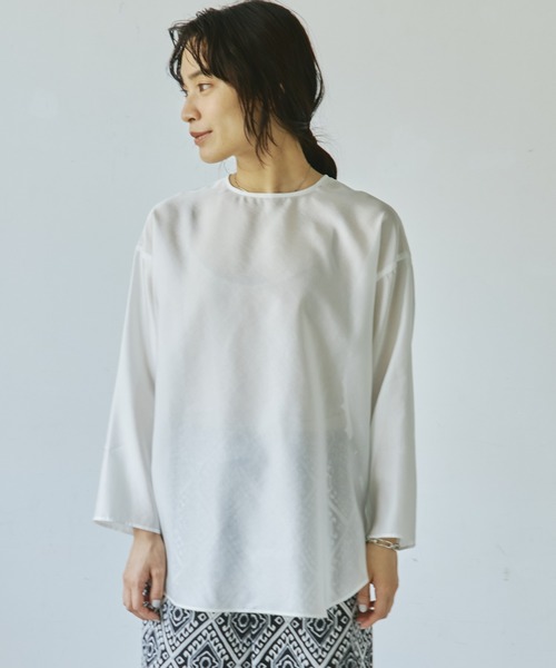 audrey and john wad（オードリーアンドジョンワッド）の「【Audrey and John Wad】シアーサテンプルオーバーブラウス-ウォッシャブル-（シャツ/ブラウス・レディース・ベージュ/ホワイト/グリーン系その他・FREE）」の13枚目の写真