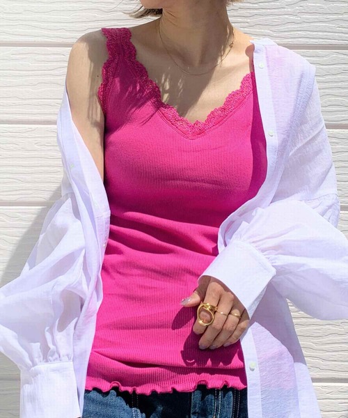 Q（キュー）の「カップ付きベーシックテレコタンク（タンクトップ・レディース・ブラック/レモンイエロー/ピンク・MEDIUM）」の3枚目の写真