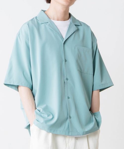 WEGO(ウィゴー)の「WEGO/ドロップショルダーオープンカラー半袖シャツ(シャツ/ブラウス・メンズ・ブラック/サックスブルー/ベージュ/ブラウン系その他/マスタード/ホワイト/ダークグリーン/グリーン系その他/イエロー/ブルー・LARGE/MEDIUM/SMALL)」の7枚目の写真