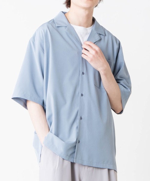 WEGO(ウィゴー)の「WEGO/ドロップショルダーオープンカラー半袖シャツ(シャツ/ブラウス・メンズ・ブラック/サックスブルー/ベージュ/ブラウン系その他/マスタード/ホワイト/ダークグリーン/グリーン系その他/イエロー/ブルー・LARGE/MEDIUM/SMALL)」の8枚目の写真