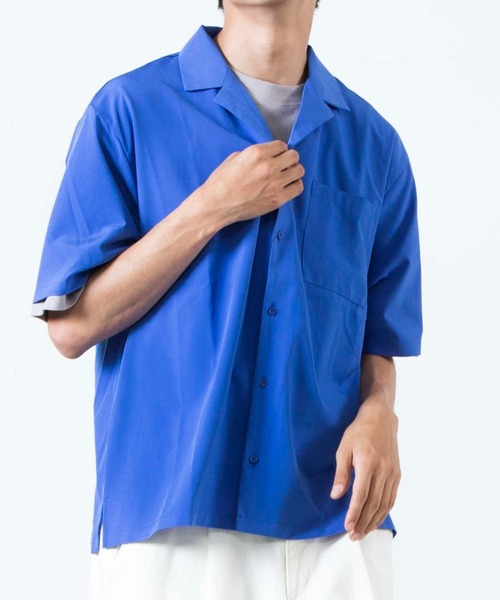 WEGO(ウィゴー)の「WEGO/ドロップショルダーオープンカラー半袖シャツ(シャツ/ブラウス・メンズ・ブラック/サックスブルー/ベージュ/ブラウン系その他/マスタード/ホワイト/ダークグリーン/グリーン系その他/イエロー/ブルー・LARGE/MEDIUM/SMALL)」の9枚目の写真