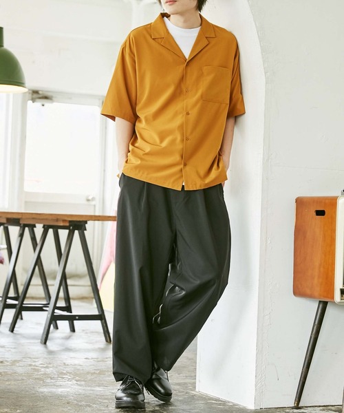 WEGO(ウィゴー)の「WEGO/ドロップショルダーオープンカラー半袖シャツ(シャツ/ブラウス・メンズ・ブラック/サックスブルー/ベージュ/ブラウン系その他/マスタード/ホワイト/ダークグリーン/グリーン系その他/イエロー/ブルー・LARGE/MEDIUM/SMALL)」の21枚目の写真