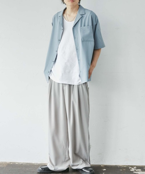 WEGO(ウィゴー)の「WEGO/ドロップショルダーオープンカラー半袖シャツ(シャツ/ブラウス・メンズ・ブラック/サックスブルー/ベージュ/ブラウン系その他/マスタード/ホワイト/ダークグリーン/グリーン系その他/イエロー/ブルー・LARGE/MEDIUM/SMALL)」の19枚目の写真