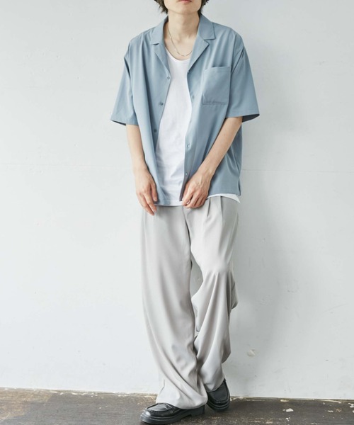 WEGO(ウィゴー)の「WEGO/ドロップショルダーオープンカラー半袖シャツ(シャツ/ブラウス・メンズ・ブラック/サックスブルー/ベージュ/ブラウン系その他/マスタード/ホワイト/ダークグリーン/グリーン系その他/イエロー/ブルー・LARGE/MEDIUM/SMALL)」の20枚目の写真