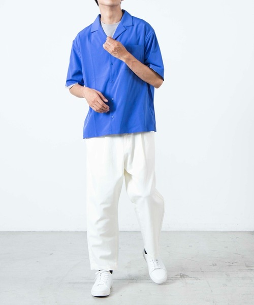 WEGO(ウィゴー)の「WEGO/ドロップショルダーオープンカラー半袖シャツ(シャツ/ブラウス・メンズ・ブラック/サックスブルー/ベージュ/ブラウン系その他/マスタード/ホワイト/ダークグリーン/グリーン系その他/イエロー/ブルー・LARGE/MEDIUM/SMALL)」の11枚目の写真