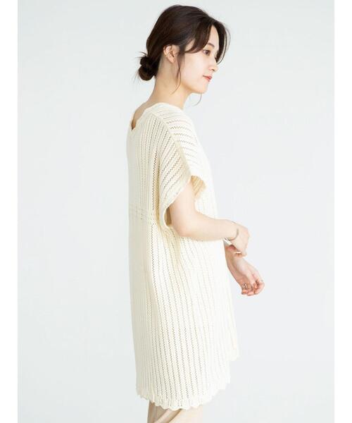 Green Parks(グリーンパークス)の「・Petit fleur スカシアミニットチュニック*(ニット/セーター・レディース・アイボリー/ブラック/グレイッシュベージュ・FREE)」の4枚目の写真