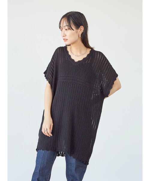 Green Parks(グリーンパークス)の「・Petit fleur スカシアミニットチュニック*(ニット/セーター・レディース・アイボリー/ブラック/グレイッシュベージュ・FREE)」の5枚目の写真