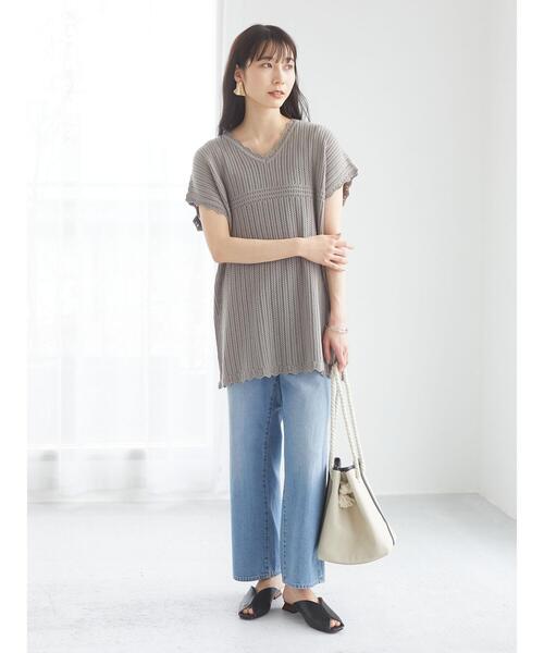 Green Parks(グリーンパークス)の「・Petit fleur スカシアミニットチュニック*(ニット/セーター・レディース・アイボリー/ブラック/グレイッシュベージュ・FREE)」の7枚目の写真