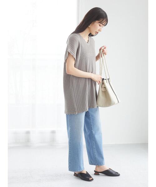 Green Parks(グリーンパークス)の「・Petit fleur スカシアミニットチュニック*(ニット/セーター・レディース・アイボリー/ブラック/グレイッシュベージュ・FREE)」の8枚目の写真