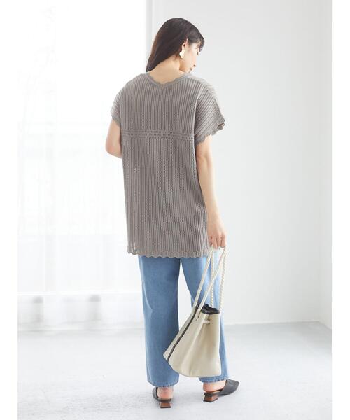 Green Parks(グリーンパークス)の「・Petit fleur スカシアミニットチュニック*(ニット/セーター・レディース・アイボリー/ブラック/グレイッシュベージュ・FREE)」の9枚目の写真