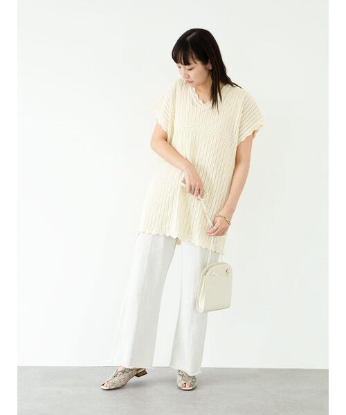 Green Parks(グリーンパークス)の「・Petit fleur スカシアミニットチュニック*(ニット/セーター・レディース・アイボリー/ブラック/グレイッシュベージュ・FREE)」の16枚目の写真