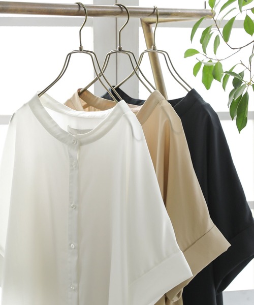 『バンドカラー半袖シャツワンピース』（シャツワンピース）｜n'OrLABEL（ノアールレーベル）