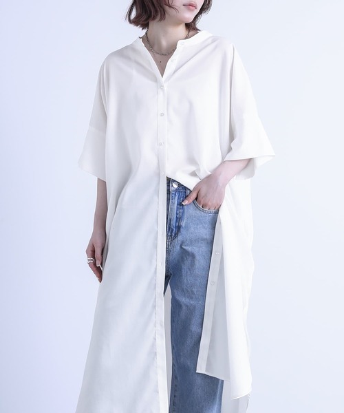 『バンドカラー半袖シャツワンピース』（シャツワンピース）｜n'OrLABEL（ノアールレーベル）