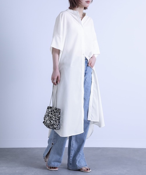 『バンドカラー半袖シャツワンピース』（シャツワンピース）｜n'OrLABEL（ノアールレーベル）