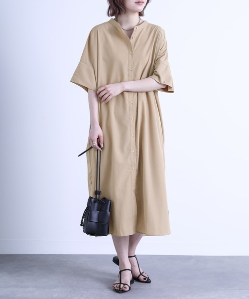 『バンドカラー半袖シャツワンピース』（シャツワンピース）｜n'OrLABEL（ノアールレーベル）