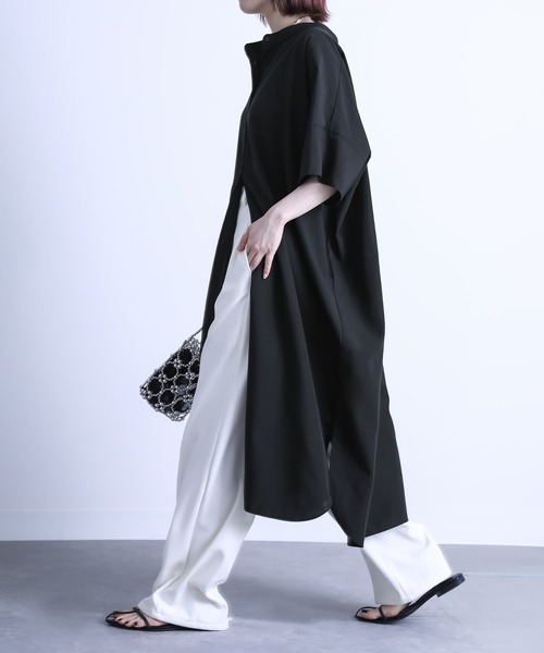 『バンドカラー半袖シャツワンピース』（シャツワンピース）｜n'OrLABEL（ノアールレーベル）