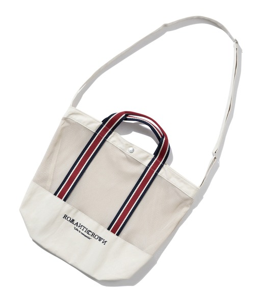 ROMANTIC CROWN（ロマンティッククラウン）の「【ROMANTIC CROWN】MESH BUCKET BAG / ロマンティッククラウン メッシュ バケット バッグ（ショルダーバッグ・メンズ・ネイビー/オートミール・FREE）」の6枚目の写真