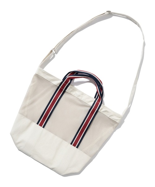 ROMANTIC CROWN（ロマンティッククラウン）の「【ROMANTIC CROWN】MESH BUCKET BAG / ロマンティッククラウン メッシュ バケット バッグ（ショルダーバッグ・メンズ・ネイビー/オートミール・FREE）」の7枚目の写真