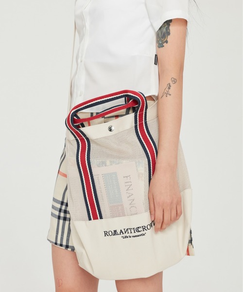 ROMANTIC CROWN（ロマンティッククラウン）の「【ROMANTIC CROWN】MESH BUCKET BAG / ロマンティッククラウン メッシュ バケット バッグ（ショルダーバッグ・メンズ・ネイビー/オートミール・FREE）」の3枚目の写真