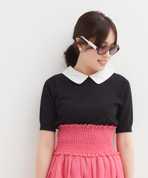 Tiara（ティアラ）の「レース襟ニット（ニット/セーター・レディース・ブラック/ホワイト・FREE）」の5枚目の写真