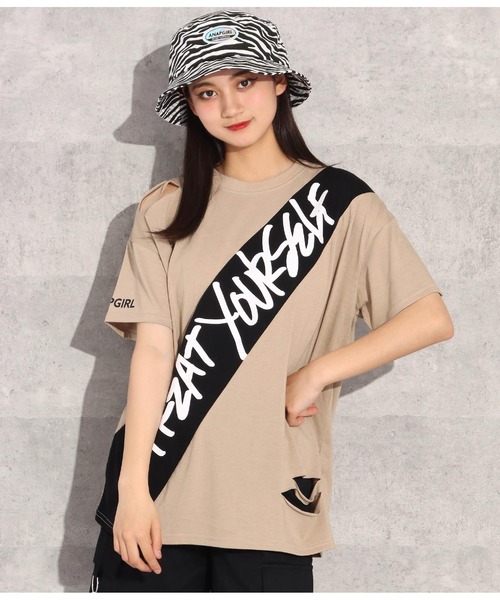 ANAP GｉRL（アナップガール）の「ダメージビッグTシャツ（Tシャツ/カットソー・キッズ・ベージュ/ホワイト/ブラック・M/S）」の3枚目の写真