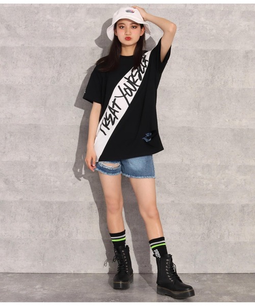 ANAP GｉRL（アナップガール）の「ダメージビッグTシャツ（Tシャツ/カットソー・キッズ・ベージュ/ホワイト/ブラック・M/S）」の5枚目の写真