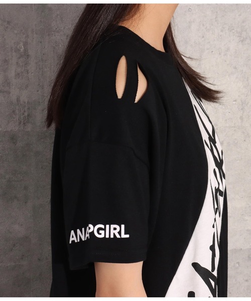 ANAP GｉRL（アナップガール）の「ダメージビッグTシャツ（Tシャツ/カットソー・キッズ・ベージュ/ホワイト/ブラック・M/S）」の9枚目の写真