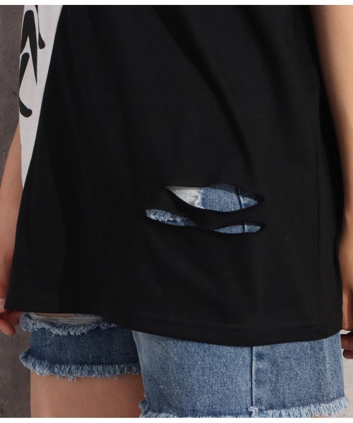 ANAP GｉRL（アナップガール）の「ダメージビッグTシャツ（Tシャツ/カットソー・キッズ・ベージュ/ホワイト/ブラック・M/S）」の10枚目の写真