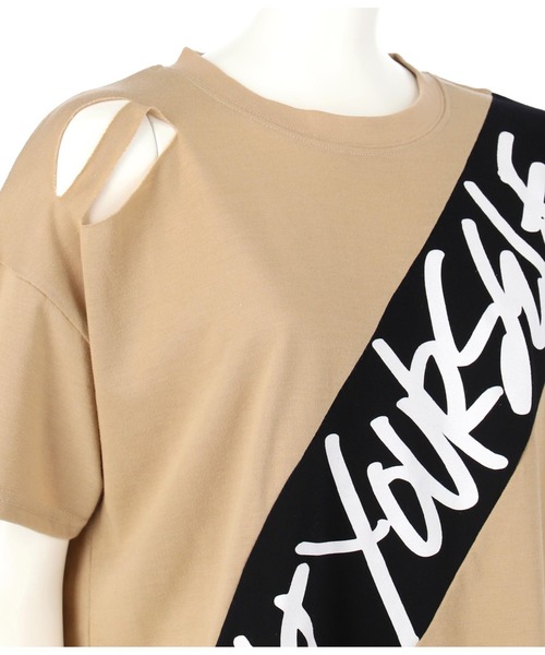 ANAP GｉRL（アナップガール）の「ダメージビッグTシャツ（Tシャツ/カットソー・キッズ・ベージュ/ホワイト/ブラック・M/S）」の14枚目の写真