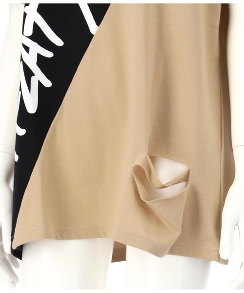 ANAP GｉRL（アナップガール）の「ダメージビッグTシャツ（Tシャツ/カットソー・キッズ・ベージュ/ホワイト/ブラック・M/S）」の15枚目の写真