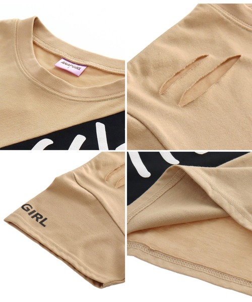 ANAP GｉRL（アナップガール）の「ダメージビッグTシャツ（Tシャツ/カットソー・キッズ・ベージュ/ホワイト/ブラック・M/S）」の16枚目の写真