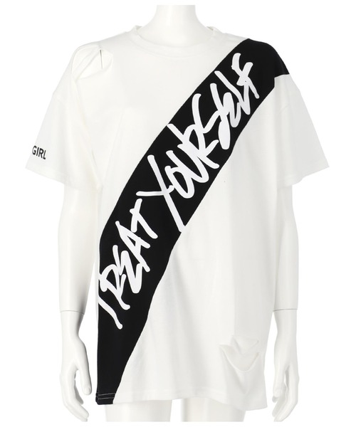 ANAP GｉRL（アナップガール）の「ダメージビッグTシャツ（Tシャツ/カットソー・キッズ・ベージュ/ホワイト/ブラック・M/S）」の11枚目の写真