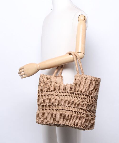 KOBE LETTUCE（コウベレタス）の「デザイン編みスクエアかごトートバッグ（トートバッグ・レディース・ベージュ/グレー/オレンジ・FREE）」の7枚目の写真