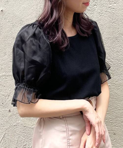 MAJESTIC LEGON（マジェスティックレゴン）の「∞キャンディスリーブトップス（Tシャツ/カットソー・レディース・ブラック/ベージュ/ホワイト系その他/ベージュ系その他2/ブラック系その他/ブラック系その他2・SMALL/MEDIUM）」の4枚目の写真