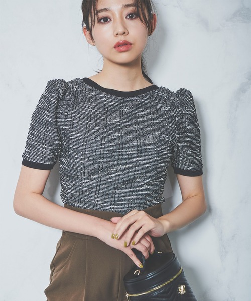 ROYAL PARTY(ロイヤルパーティー)の「パワショルツィードトップス(Tシャツ/カットソー・レディース・オフホワイト/ブラック/ピンク・FREE)」の3枚目の写真