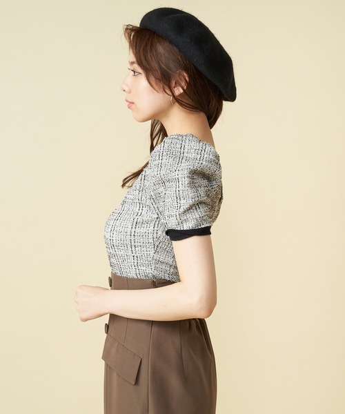 ROYAL PARTY(ロイヤルパーティー)の「パワショルツィードトップス(Tシャツ/カットソー・レディース・オフホワイト/ブラック/ピンク・FREE)」の17枚目の写真