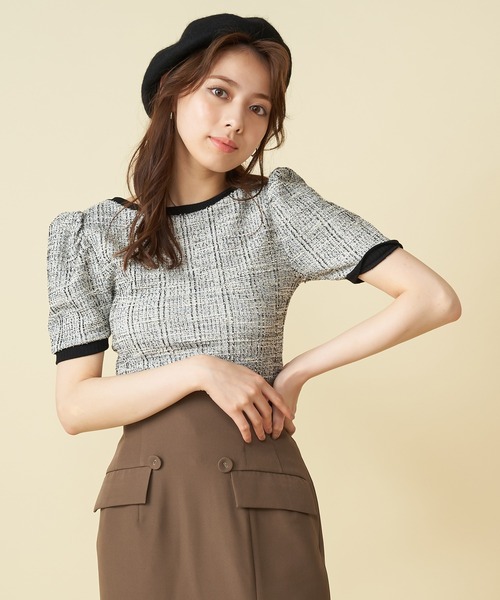 ROYAL PARTY(ロイヤルパーティー)の「パワショルツィードトップス(Tシャツ/カットソー・レディース・オフホワイト/ブラック/ピンク・FREE)」の6枚目の写真
